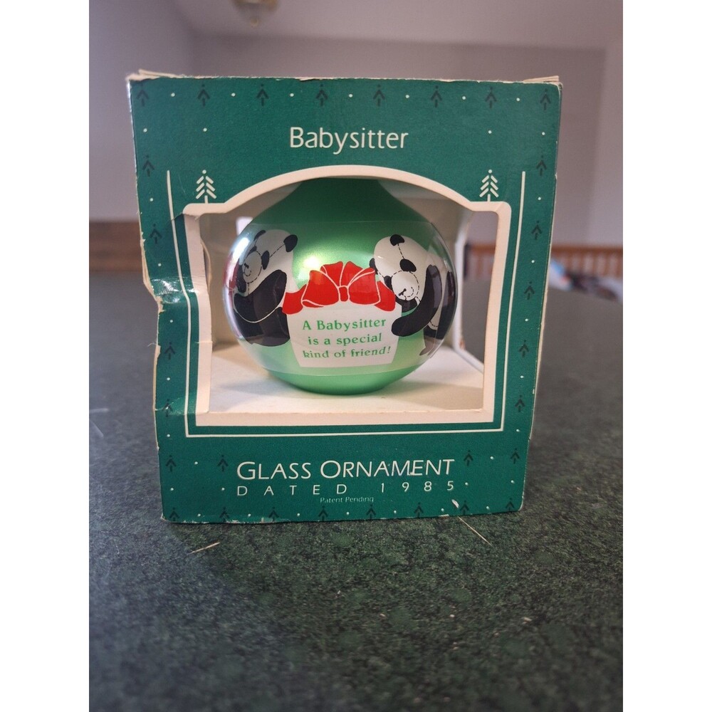 Hallmark Keepsake 1985 Babysitter Christmas Glass Ornament Panda Design MIB